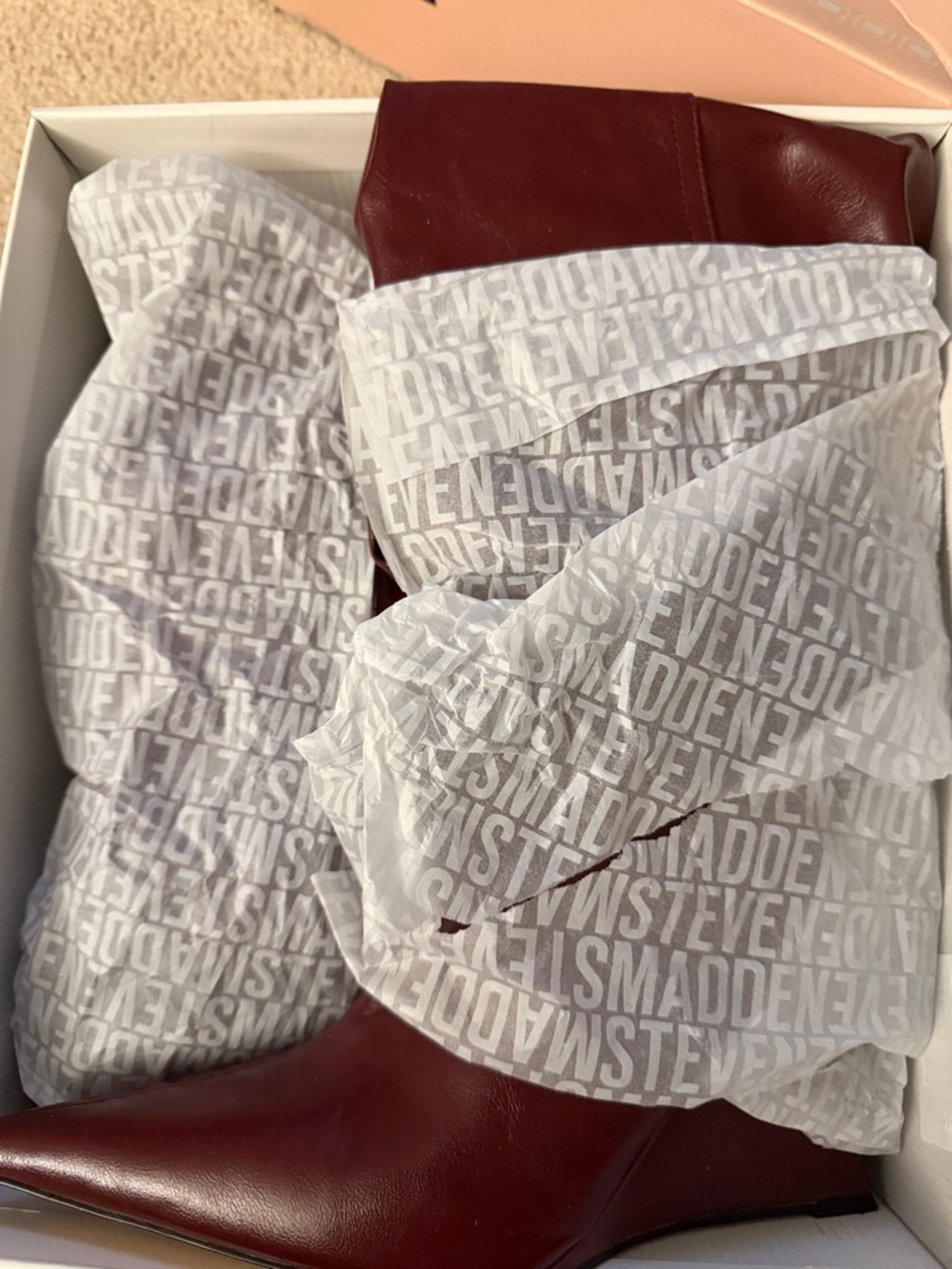 Steve Madden Deep Red Pointed Toe Leather Ankle Boots
